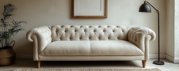 Modern lounge interior with an elegant sofa and stylish decor elements