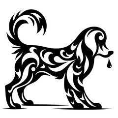 Tribal Dog Silhouette: Elegant Vector Art, Black and White Decorative Design.