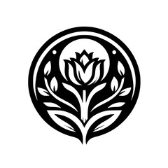 Elegant Floral Emblem in Black and White Circle