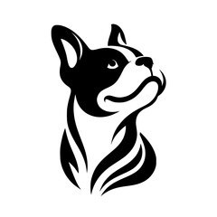 Boston Terrier Dog Silhouette, Upward Gaze, Minimalist Design