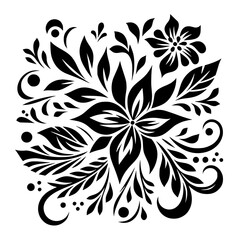 Elegant Black & White Floral Design Element, Symmetrical, Decorative, Vector Art