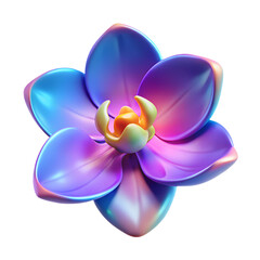 Fototapeta premium Vibrant iridescent orchid flower 3d illustration isolated on the transparent background