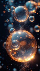 Glowing spheres floating, dark background, abstract, science concept