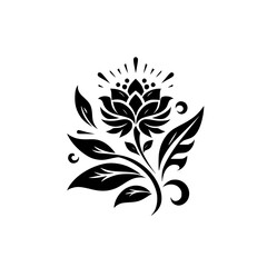 Elegant Black & White Floral Design Element, Vector Illustration