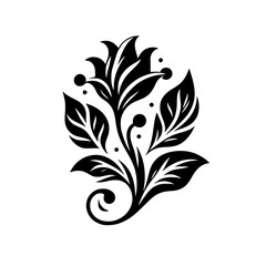 Elegant Black Floral Silhouette on White, Vector Design for Prints & Crafts