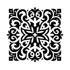 Intricate Black and White Floral Pattern - Decorative Square Design