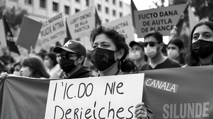 Silueta en negro de personas en protesta para luchar por sus derechos