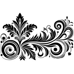 Elegant Black Floral Swirls Vector on White Background