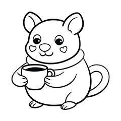 cartoon animal holding a cup hot cocoa line art vector silhouette