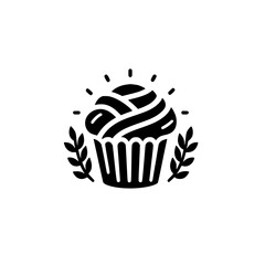 Elegant Black and White Cupcake Logo with Laurel Wreath