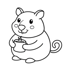 cartoon animal holding a cup hot cocoa line art vector silhouette