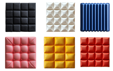 Collection set of  colorful  acoustic foam panel isolated on transparent white background, clipping path ,png