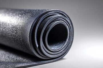 A closeup view of a rolled-up black industrial material.