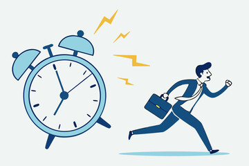 Businessman Running Late for Work Alarm Clock Ringing