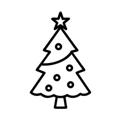 Christmas Tree Vector Line Art, Minimal Holiday Illustration.