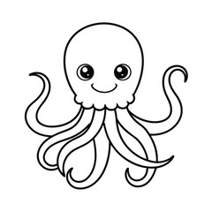 a cute octopus coloring page kids black line art vector silhouette
