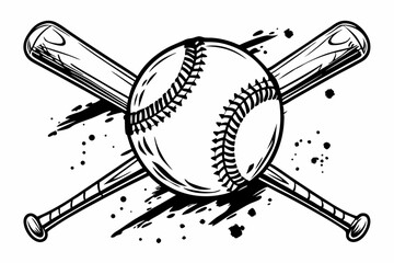 Baseball Graphic Design with Crossed Bats and Ball