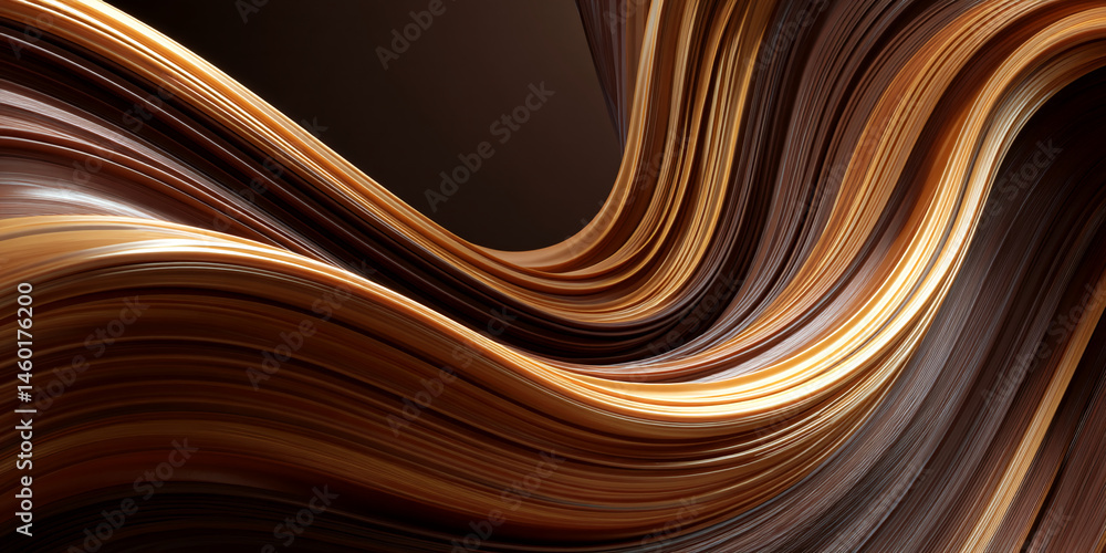 Poster Abstract brown and gold swirling lines create a dynamic, flowing texture Suitable for background or design element, suggesting movement and elegance