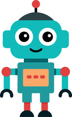 Friendly cute Cartoon Robot with Turquoise Body and Red Accents