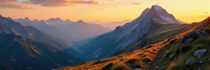 Golden light bathes Great Gable's slopes, dramatic shadows lengthen , photography, shadow