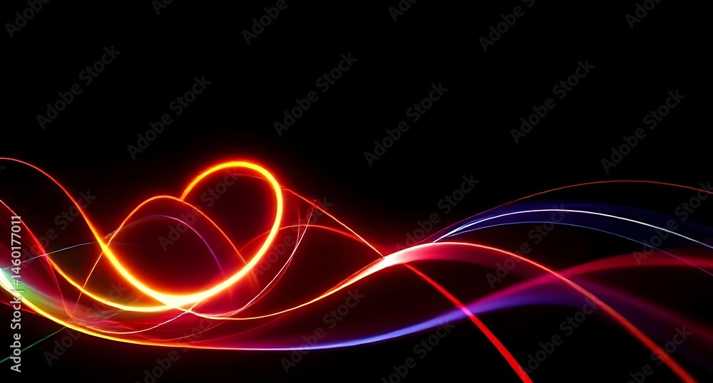 Poster abstract glowing red waves of light create a dynamic and futuristic fractal pattern design