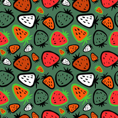 Abstract geometric background with juicy berries and fruits. Seamless pattern. Fresh organic food.