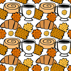 Appetizing cookies, crackers, biscuit pastries, a seamless cartoon style.