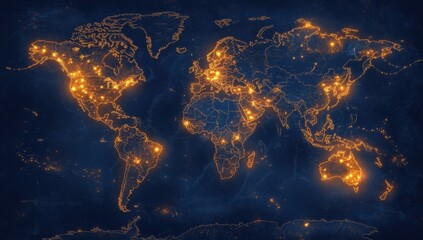 Global illuminated map, highlighting urban centers