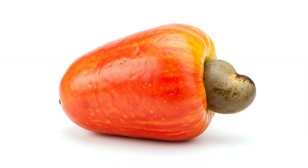 Single red cashew fruit isolated on white background