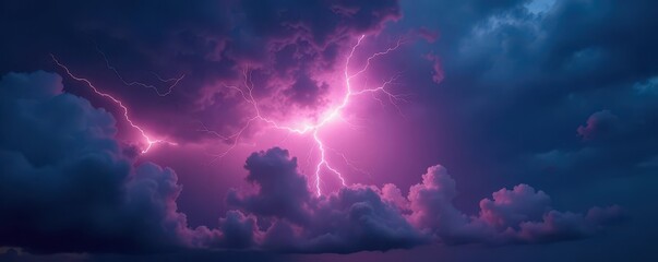 Bright flash of lightning reveals brooding, heavy cloudscape , environmental, thunderstorm