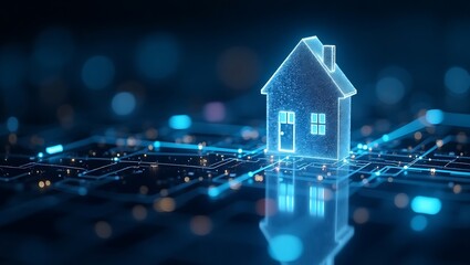 Cybernetic house model representing smart home technology and automation