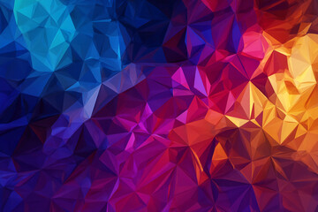 Obraz premium Abstract polygonal background with vibrant blue, purple, and orange hues creating a dynamic and energetic visual texture, suitable for design projects needing a modern and bold aesthetic
