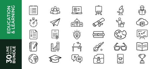30 icons set design of education and learning