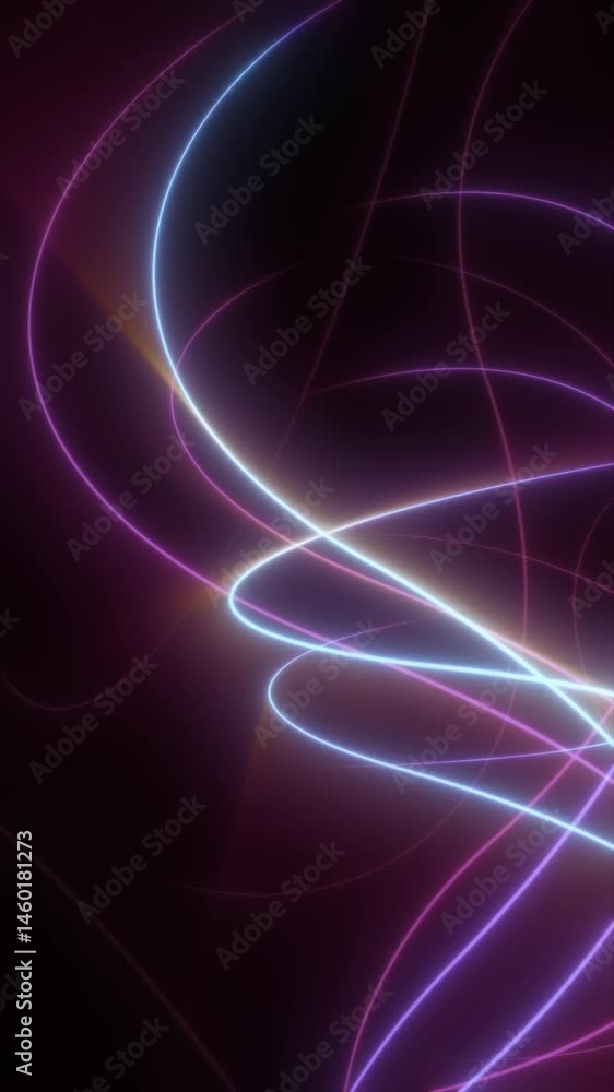 Poster bright neon light trails weaving dynamically across a dark background in a colorful abstract composi