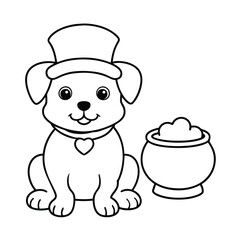 puppy tiny leprechaun hat sitting line art vector silhouette