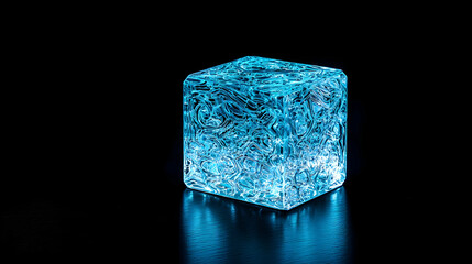 Obraz premium Glowing Blue Crystal Cube On Dark Background
