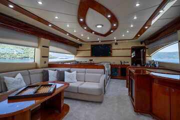 Luxurious Modern Interior of a White Yacht

