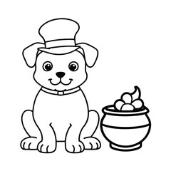 puppy tiny leprechaun hat sitting line art vector silhouette