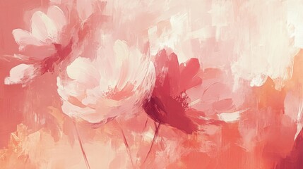 Abstract floral painting in muted pinks and peach tones.
