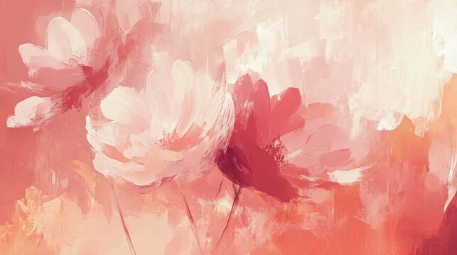 Abstract floral painting in muted pinks and peach tones.