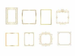 set of golden rectangular frames isolated on white background. Set of border frames on white background.