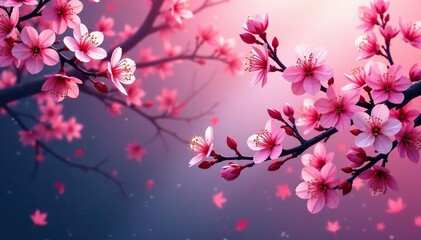 Bold, stylized sakura branches, vibrant color gradient, repeating motif , pink, background, japan