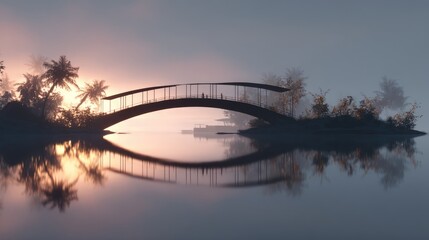 Fototapeta premium Tranquil Sunset Bridge over Calm Water in Tropical Paradise