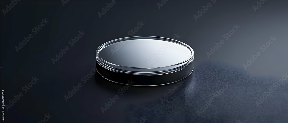 Poster metallic round display platform on dark background