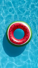 Watermelon-Shaped Float in a Bright Blue Swimming Pool