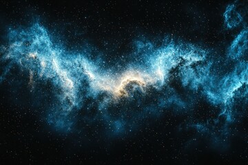 Fototapeta premium Cosmic Nebula swirls in deep space. Vast, swirling nebulae of azure and pale gold, against a backdrop of countless stars