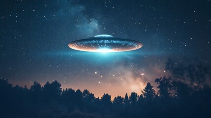 Mysterious flying object over a night forest.