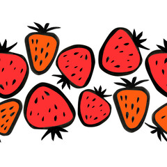 Juicy strawberries and watermelon, large berries on a white background in a cartoon style, a seamless pattern.