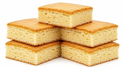 Fototapeta premium Stack Of Golden Sponge Cakes Against White Background Showing Delicious Texture