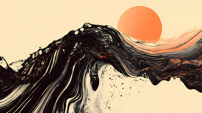 Abstract melted typography of kaizen in silhouette. [Solar Nomads] | Melted Silhouettes | wavering form. Illustration